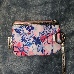 LILLY PULITZER Zipper Wristlet Coin Purse Bright Pink, Blue, Gold NEW